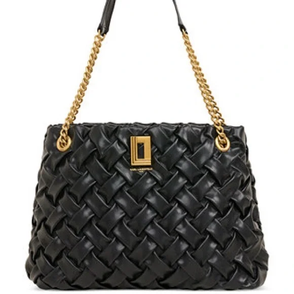 Karl Lagerfeld PARIS Tote Elegant Black Woven Handbag - Picture 8 of 8